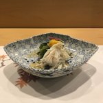 旬菜 おぐら家 - ワタリガニと鬼三つ葉の酢の物。
      美味し。