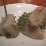 日本料理 旬彩 - お通し：揚げ長芋、湯葉のべっこう餡かけ