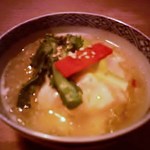 酒陶　築地 - 焼いた鱈とうるいのあんの蕪蒸し　春菜をそえて