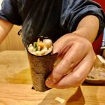 天ぷら たけうち - 福岡産 赤貝と糸島産胡瓜の手巻き