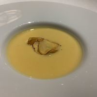 THE KAWABUN NAGOYA - 安納芋のスープ（＋３００円） 甘みがある。安納芋のチップスの食感がいい。 ３００円なのにたっぷりでした。