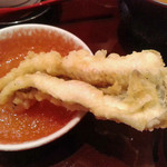 よし竹 - 天つゆ皿に入りきらないｗ　穴子のデカさよ