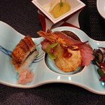 割烹川芳  - 焼き物～穴子寿司、焼海老、ローストビーフ、蒸貝、グリル野菜
