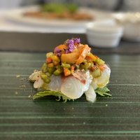 ラ ヴィオレッタ - 美しい。師崎産の天然真鯛に利尻産の馬糞雲丹添え。ズッキーニ、パプリカも絡み具合が丁度いい。