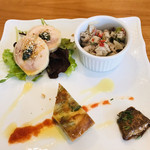 Radice - 前菜:オクラ入りオムレツ、イタリアなすのマリネ
                        鳥のロッタータ、水夫の魚介サラダ