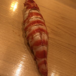 鮨 しゅん輔 - 天然車海老、内側に尻尾が忍びます