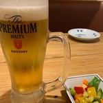 Nagasaki Robata Hachiya - 生ビール、お通し
