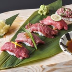 Assortment of five pieces of wagyu beef