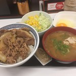 Yoshinoya - 頭の大盛り、サラダ、豚汁、玉子