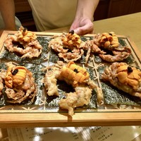 鮨よしかわ 恵比寿 - ソフトシェルクラブ 雲丹 キャビアのせ