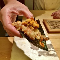 鮨よしかわ 恵比寿 - ソフトシェルクラブ 雲丹 キャビアのせ
