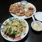 台湾料理 福龍亭 - 回鍋肉飯と鶏の唐揚げ