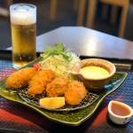 大戸屋 - 広島産かきフライ(単品)、ミニ生ビール