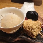 れだん - きな粉餅にピオーネ、ほうじ茶のアイス