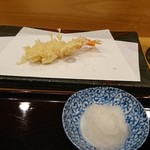 手打蕎麦 松竹庵 ます川 - 厚目の衣の車海老は濃い目の天つゆで❗