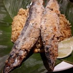 なっぱごちそう - ジャンバラヤと揚げた秋刀魚。