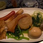たらんBAR - 28周年パーティーのおでん　※大根、玉子、ちくわ、ソーセージ、厚揚げ、コンニャク、水菜、春菊、天ぷら（さつま揚げ）