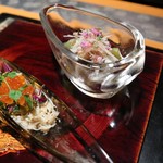 日本料理 京都 華暦 - 北海道産毛蟹の菊花和えといくら・煮鮑干し貝柱仕立て