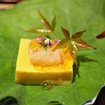 銀座 しのはら - 雲丹豆腐　牡丹海老　割醤油ジュレ　酢橘