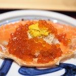 銀座 しのはら - 凌ぎ　いくら　菊のお浸し　菱蟹　銀杏　飯蒸し