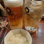 Ganso Yakitori Kushi Hacchin - 生ビール490円 ハイボール390円 お通し300円