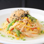 明太子のクリームソーススパゲッティ１３２０円（税込み１４５２円）