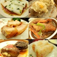 菜香新館 - “ネギ入り蒸しクレープ”“カニ子焼売”“皮つき豚バラ肉の塩あぶり焼”“鶏の足 黒豆みそ蒸し”“シイタケ焼売”“元祖エビのウエハース巻き”