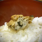 とんかつ 万平 - バターの風味と焦げた醤油の香ばしさが… 　まず口の中に郷愁を掻き立たせ… 　次に牡蠣の熱々のジュワ〜っ汁が… 　津波のように押し寄せ味覚を圧倒し… 　最後に牡蠣の身の食感を噛み締めながら… 　その風味と甘さは爽やかに鼻を抜けていく…