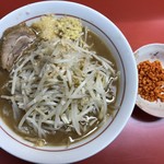 千里眼 - ラーメン 麺130g ヤサイ少な目・ニンニク・ショウガ・アブラちょっとのカラアゲ別皿で 780円