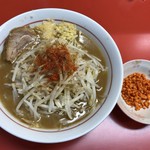 千里眼 - ラーメン 麺130g ヤサイ少な目・ニンニク・ショウガ・アブラちょっとのカラアゲ別皿で 780円