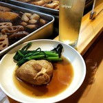 博多のおでん - ハイボール&春菊&ばくだん
      この日は、ばくだんにうずらの卵が入ってなかった(涙)