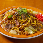 Seafood Yakisoba with Genghis Khan (Mutton grilled on a hot plate)