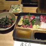 炭焼地鶏 まくら - 造り四種盛り＆肝煮