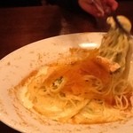 ア ミオ アージョ - ローストしたノルウェイサーモンと浜名湖産生のりのクリームソーススパゲティイタリア産ぼらのからすみがけ