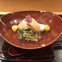 鮨 惣五郎 - ホタテ 銀杏 なんばねぎ 下仁田ネギの豆腐