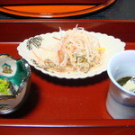 つる幸 - 酢の物3点（なまこ酢、加賀野菜の酢の物、能登もずく酢）（椅子席ミニコース）