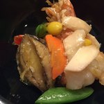 楼蘭 - アワビと手長海老の柚子の香り炒め 旬の野菜