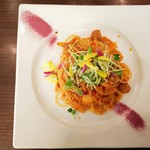 土の中のＳalad - 【2019.11】パスタランチ(1,300円＋税)のパスタ(バジルウィンナーと秋の根菜のトマトラグースパゲッティー)