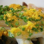 アーリア ディ タクボ - パスタ　北海道産北寄貝と野生種えのきのトロフィネ　サルデーニャ産唐墨添え　アップ