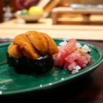 京都 いと - ガリととろの巻物 雲丹乗せアップ