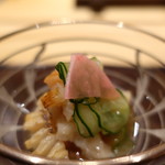 京都 いと - つぶ貝の炙り 胡瓜と紅芯大根の酢の物アップ