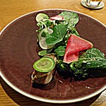 アノニム - 鰆の半生　温玉・冬野菜の蕪と貝柱のソースサラダ仕立て