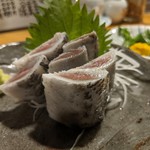 天史朗鮨 - 〆鰯　和辛子とネギを醤油に　強い脂が酢によってバランスがとれています