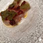 COOK JAPAN PROJECT - 甘海老とドライトマトの冷製 塩漬けにしたブドウの葉