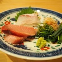 はらまさ - 鯛と鰤のお刺身鮟肝ソース