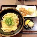 温ぶっかけ中（580円）＋ゲソ天半身（120円）＋半熟卵天（120円）