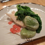 まごわやさしい - 春野菜と蒸し鶏の胡麻酢和え