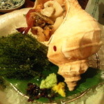 活ツブ貝と海ぶどう