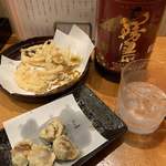 おぎ野 - サキイカ天ぷらと味付けウズラ天ぷら