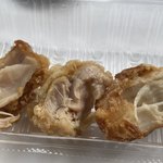 鶏の北湘 - 左から　もも（骨なし）、塩から揚げ、ムネ　の断面